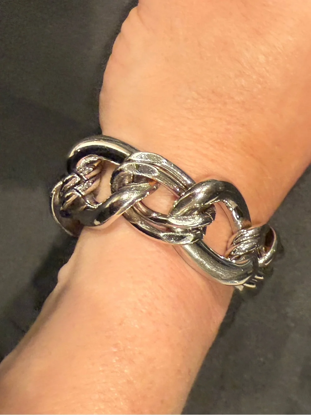 Chunky Silver Tone Oval Link Chain Bracelet Textured Statement Jewelry